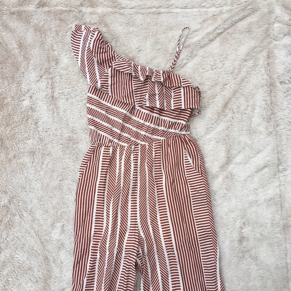 Lush Brown and White Striped Jumpsuit
